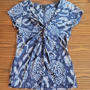 INC International Concepts Blue White Patterned Cap-Sleeve Top | Size: M